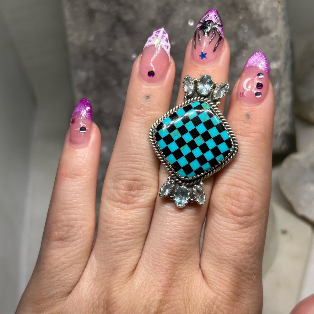 Turquoise Checkered Ring - Picture 3 of 7